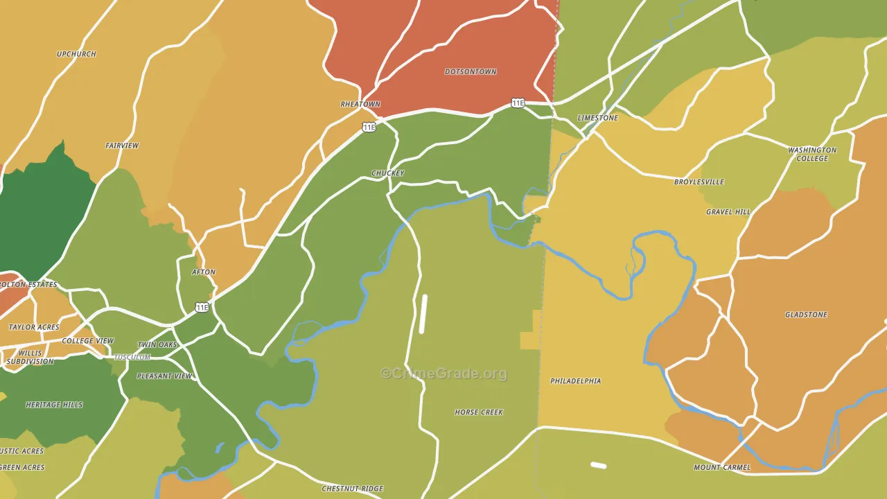 Chuckey, TN Map of Robbery Rates