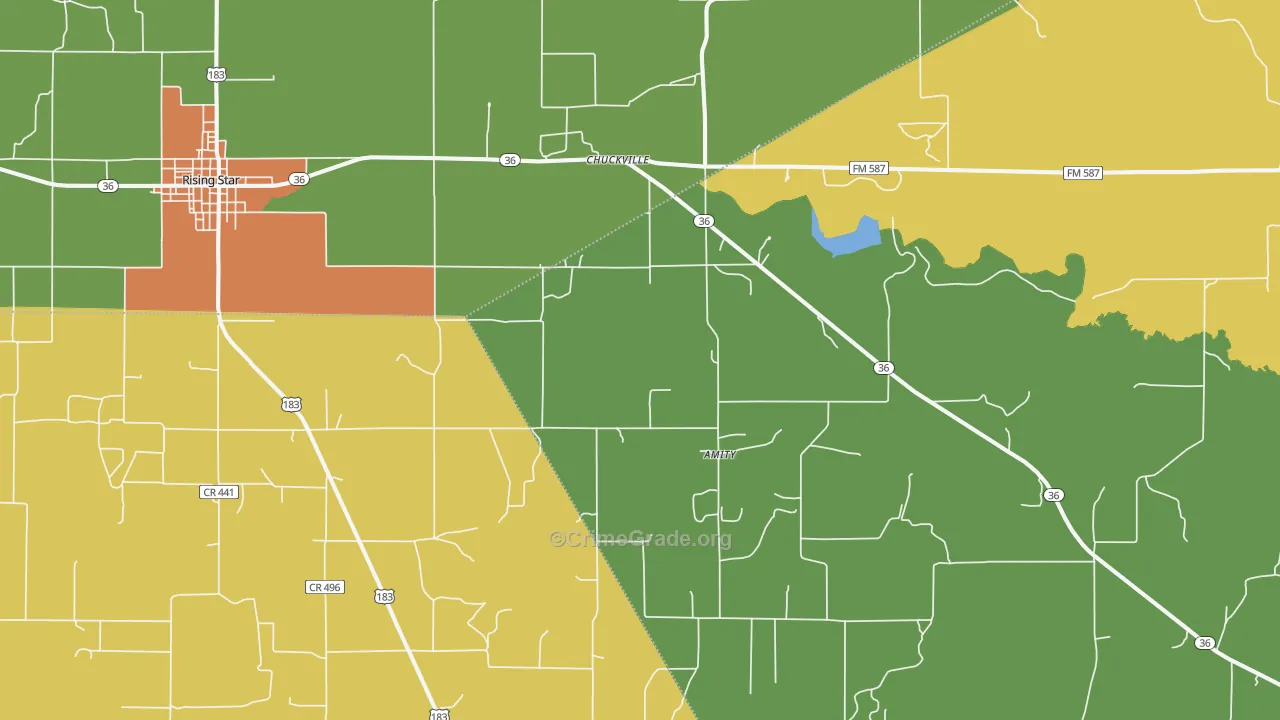 Chuckville, TX Map of Robbery Rates