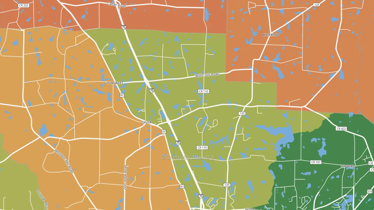Chula, GA Map of Robbery Rates