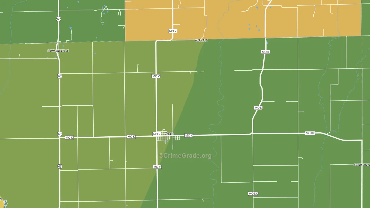 Chula, MO Map of Robbery Rates