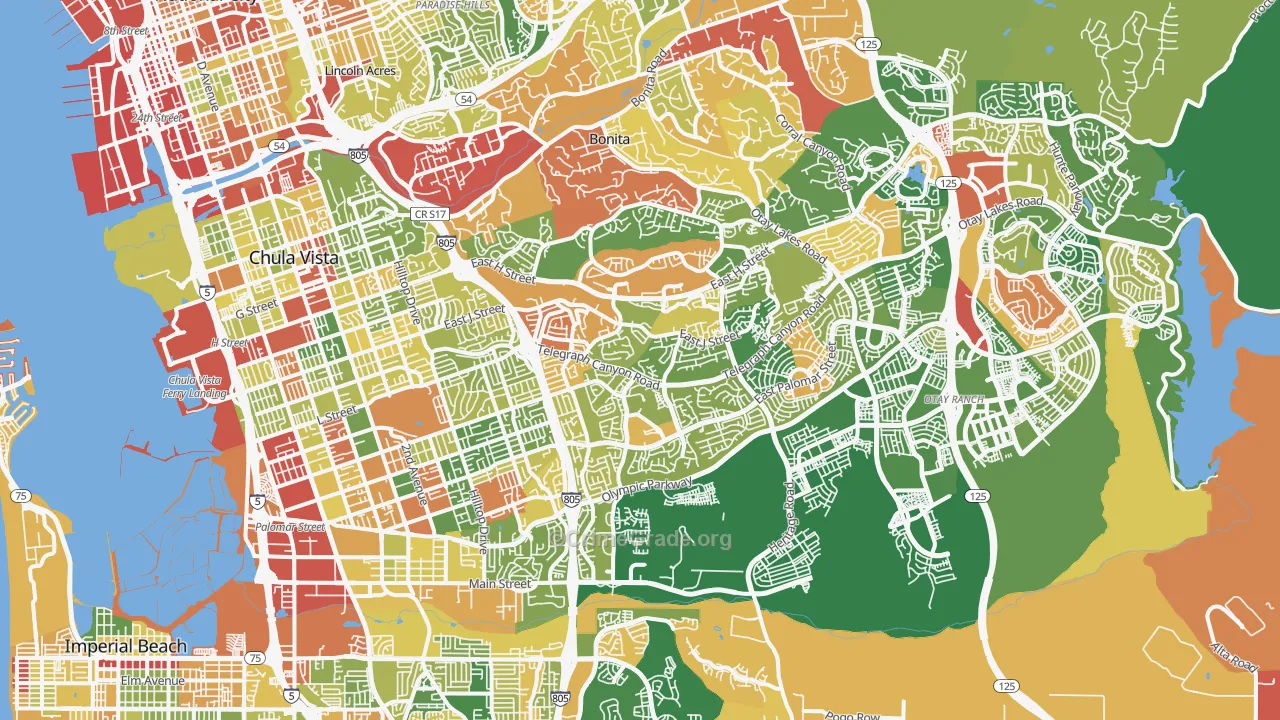 Chula Vista, CA Map of Robbery Rates