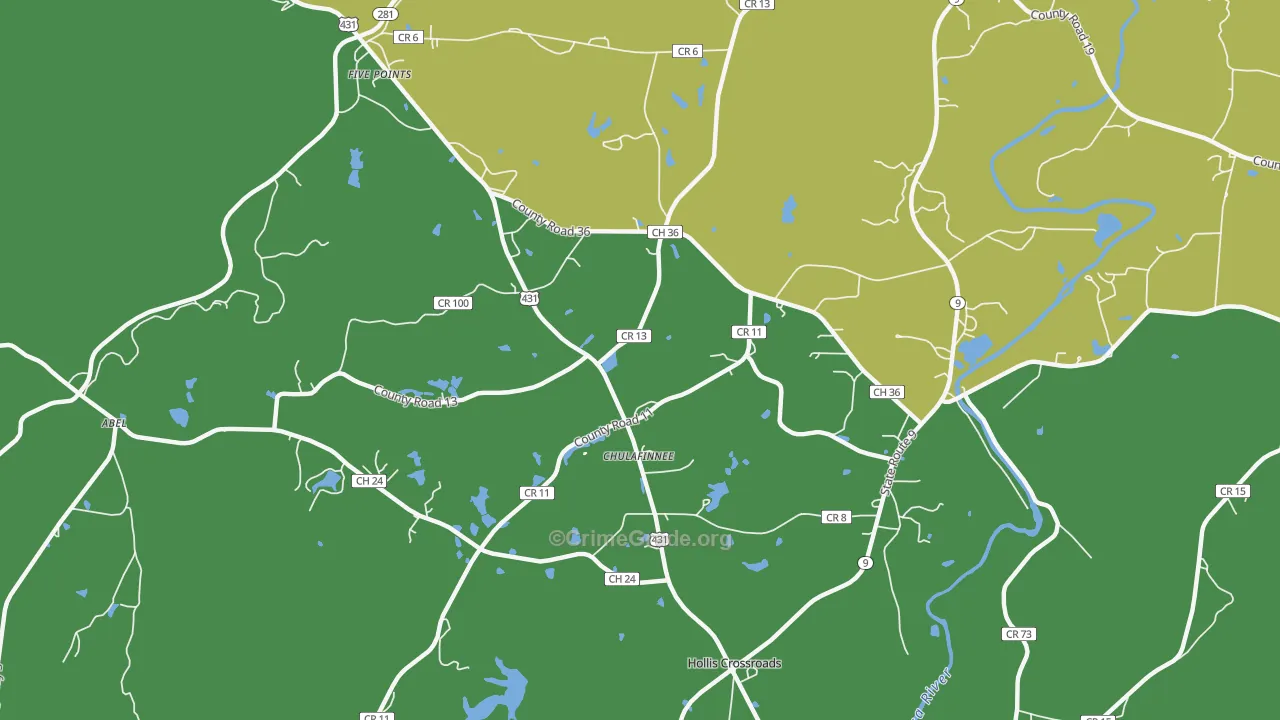 Chulafinnee, AL Map of Robbery Rates