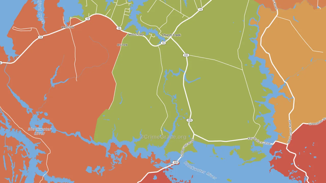 Church Creek, MD Map of Robbery Rates