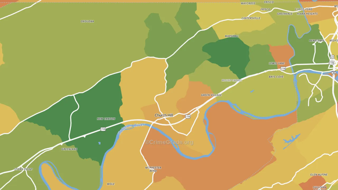 Church Hill, TN Map of Robbery Rates