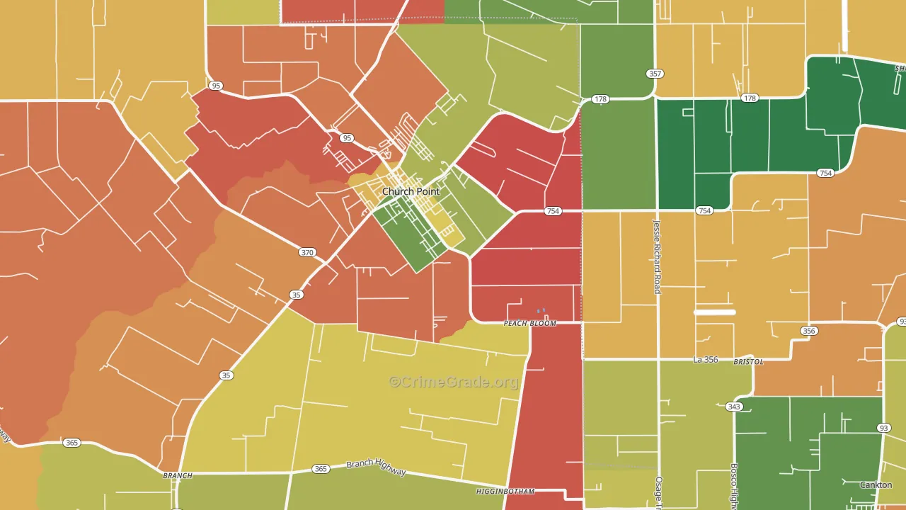 Church Point, LA Map of Robbery Rates