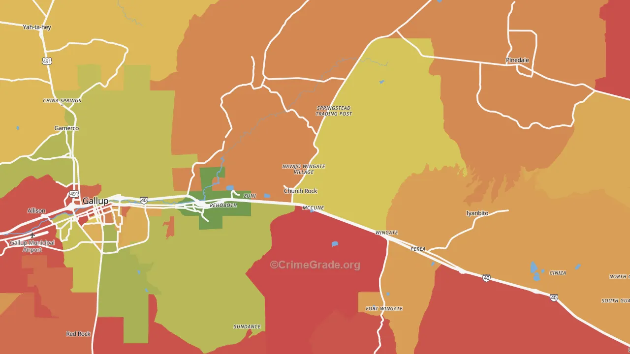 Church Rock, NM Map of Robbery Rates