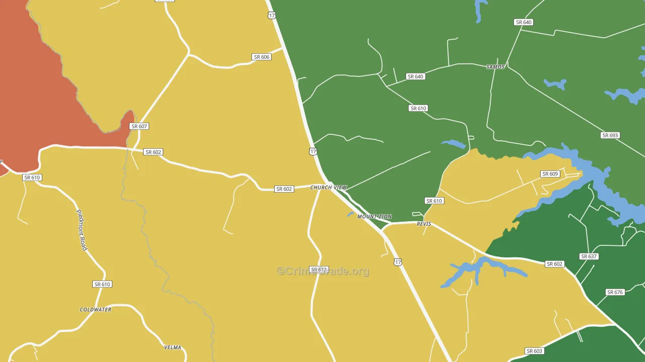 Church View, VA Map of Robbery Rates