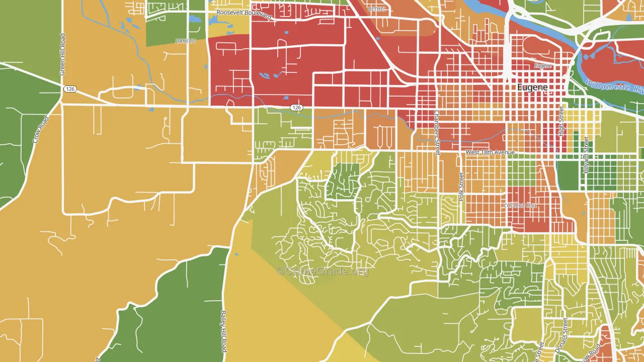 Churchill, Eugene, OR Map of Robbery Rates
