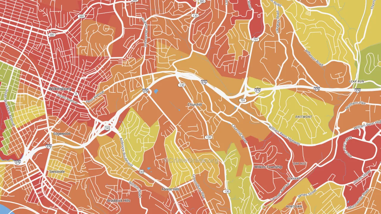 Churchill, PA Map of Robbery Rates