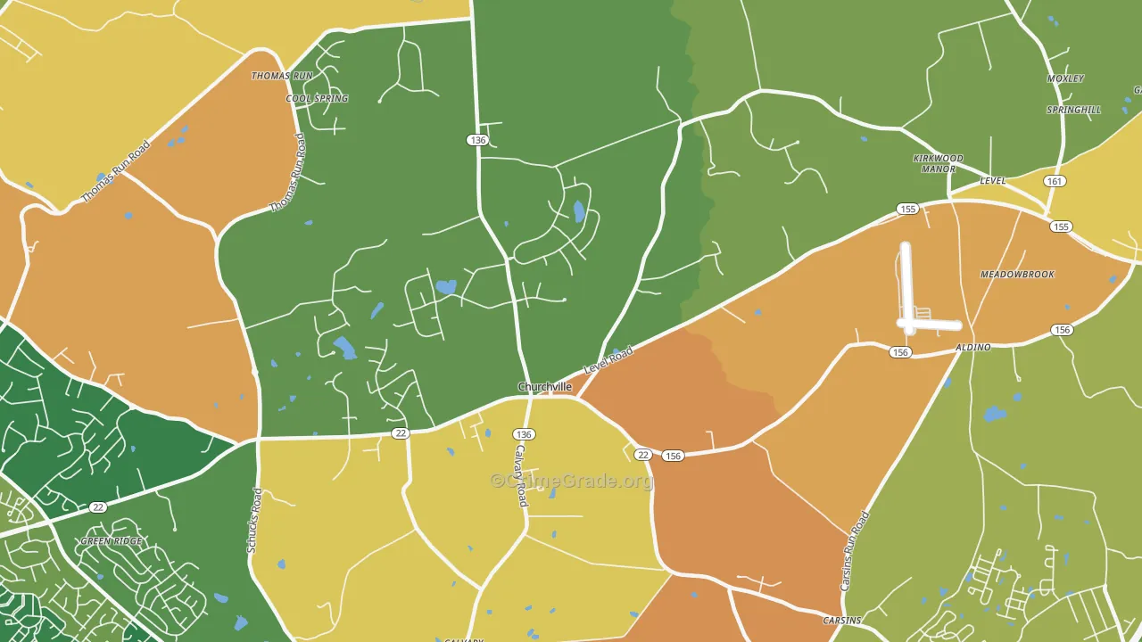 Churchville, MD Map of Robbery Rates