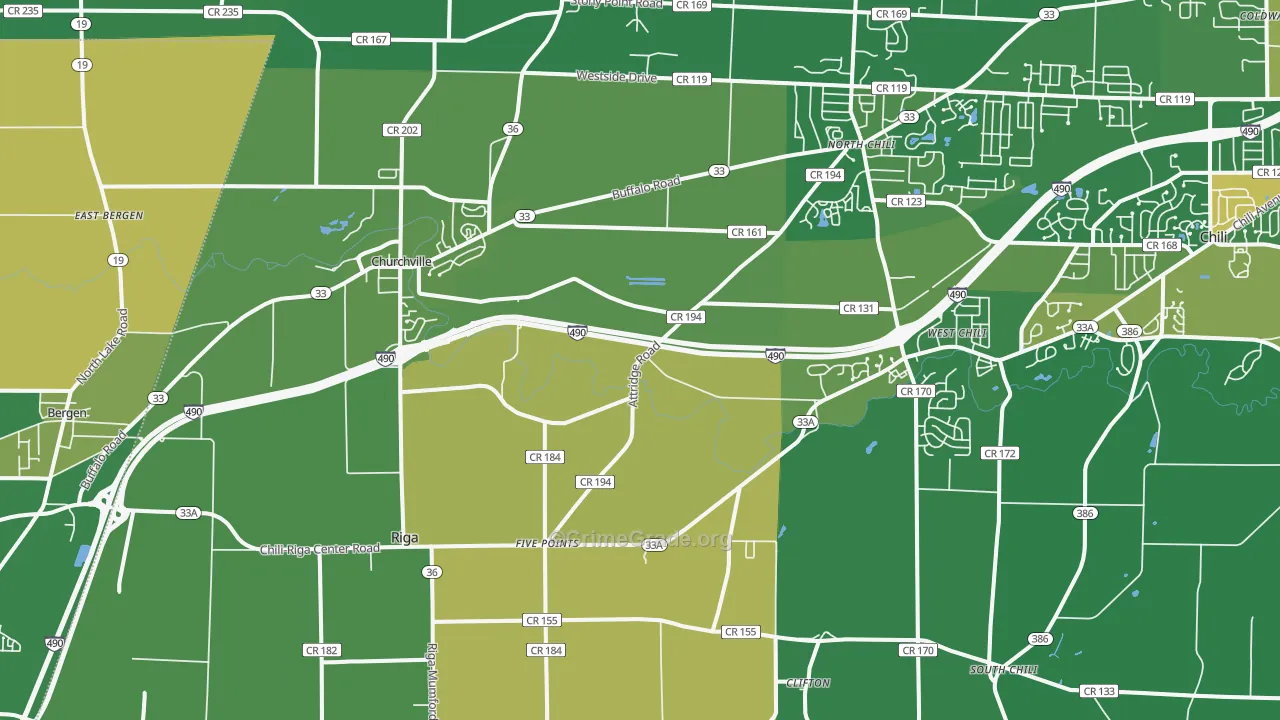 Churchville, NY Map of Robbery Rates