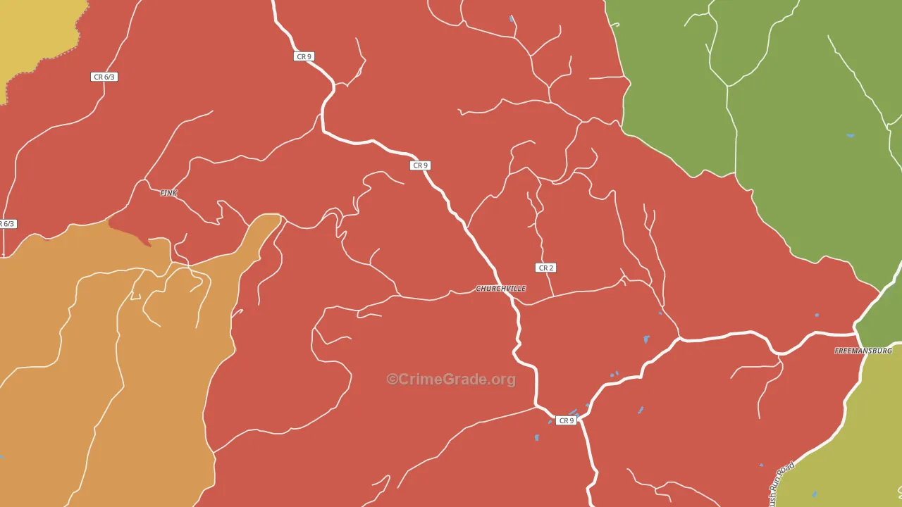 Churchville, WV Map of Robbery Rates