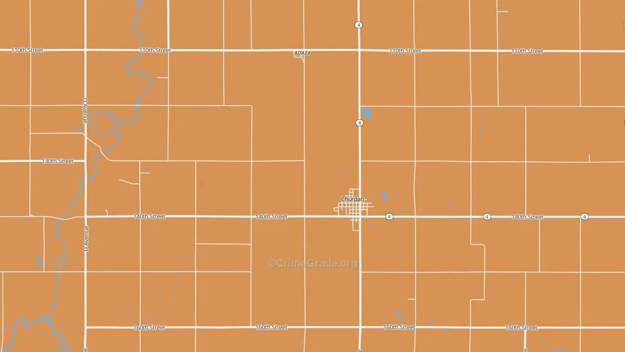 Churdan, IA Map of Robbery Rates