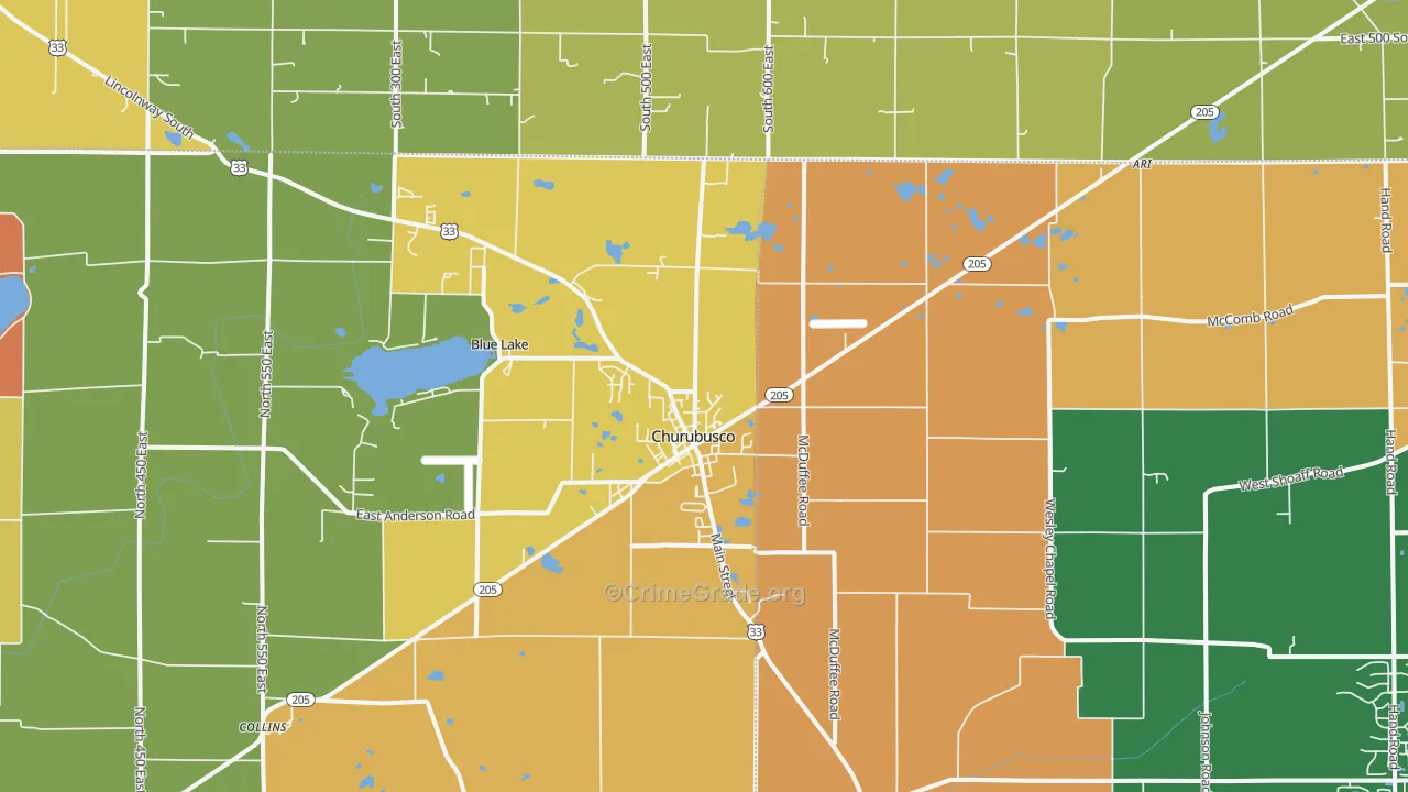 Churubusco, IN Map of Robbery Rates