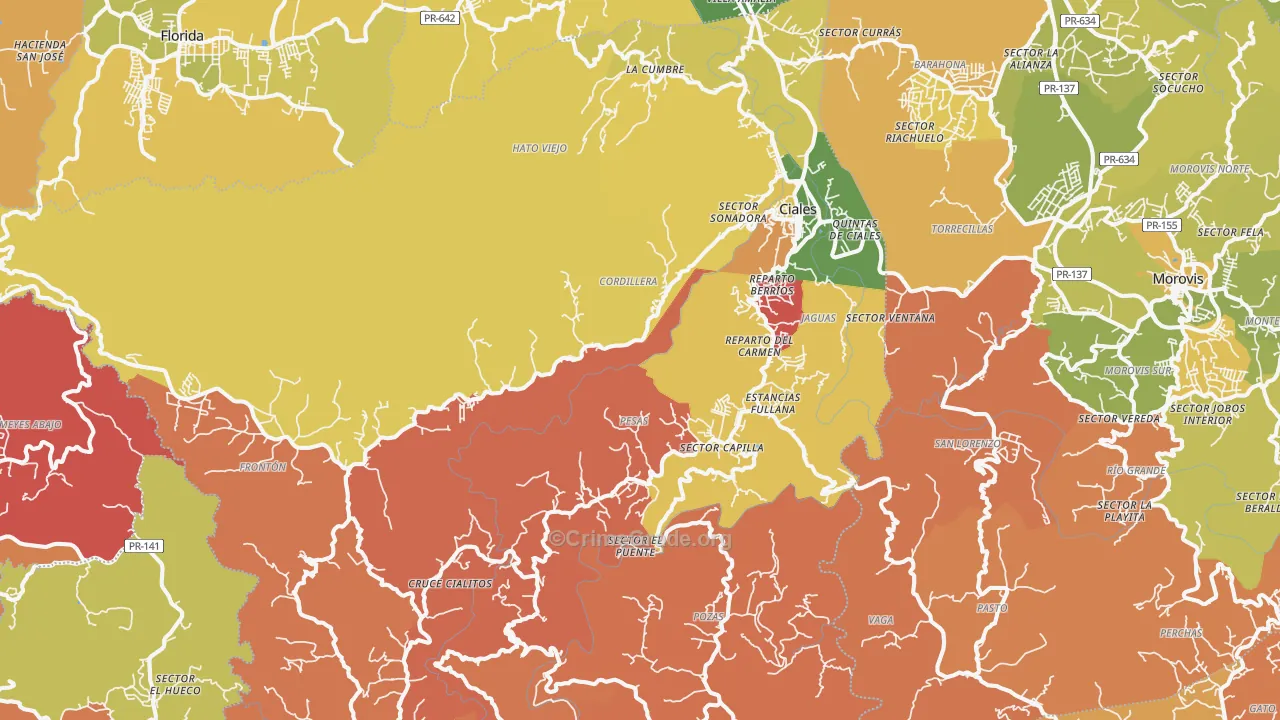 Ciales Municipio, PR Map of Robbery Rates
