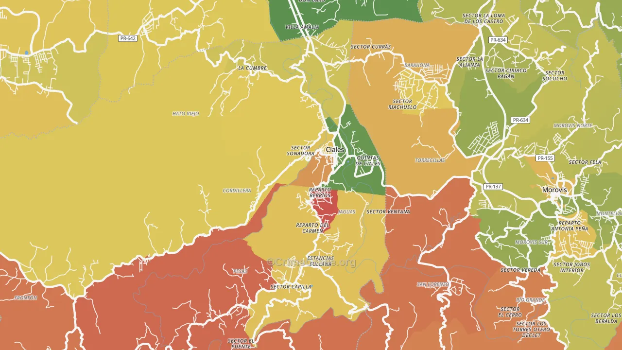 Ciales, PR Map of Robbery Rates