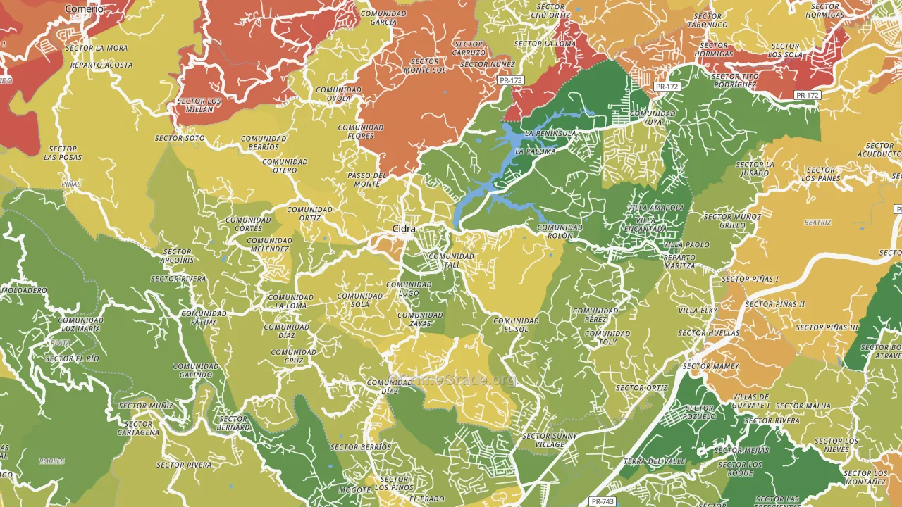 Cidra Municipio, PR Map of Robbery Rates
