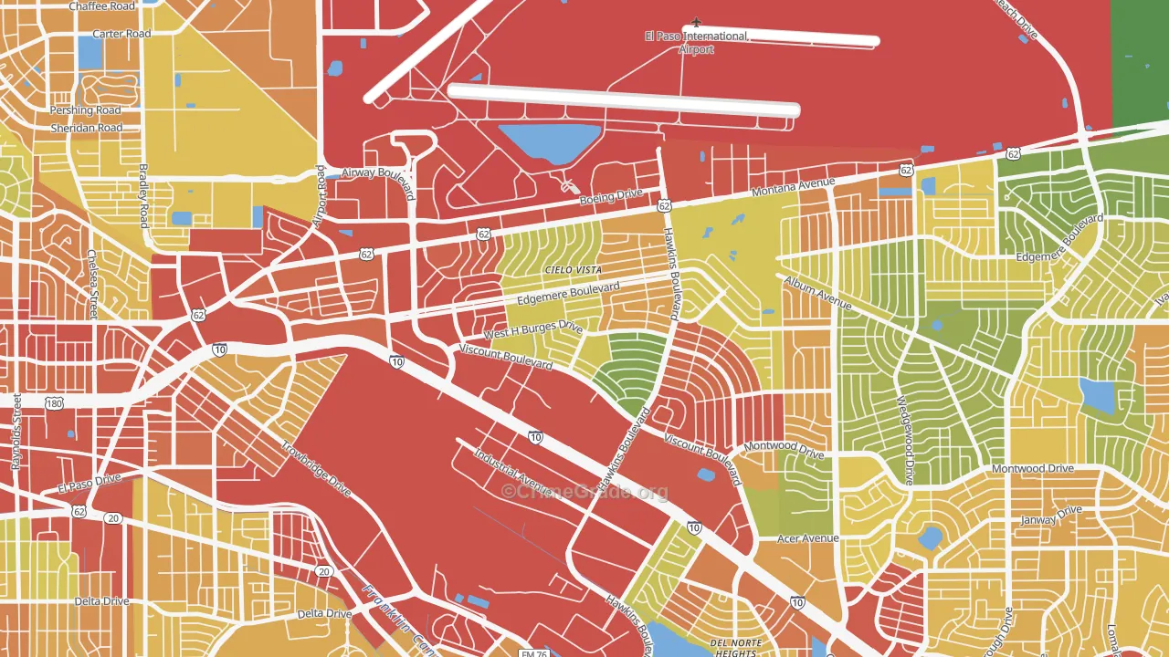 Cielo Vista South, El Paso, TX Map of Robbery Rates
