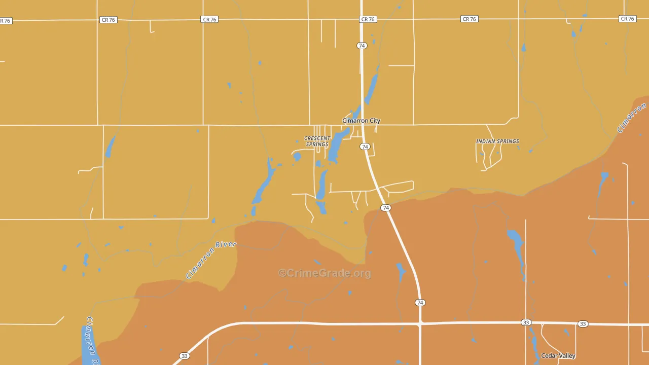 Cimarron City, OK Map of Robbery Rates