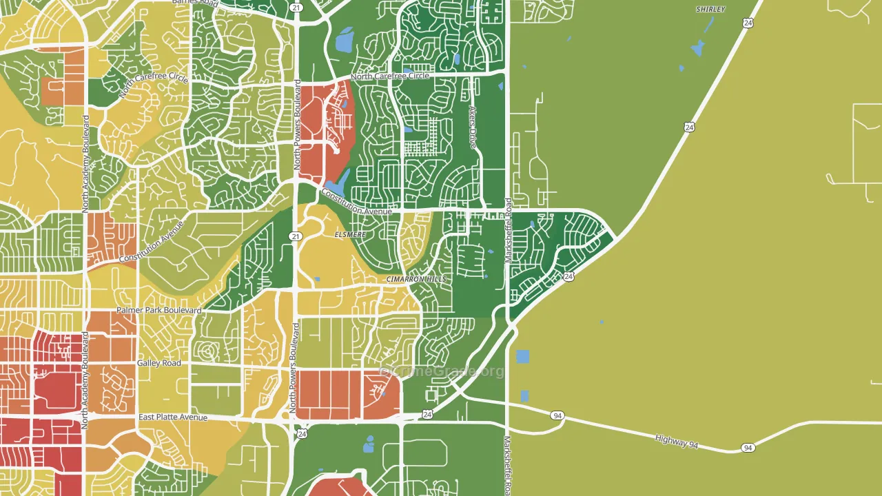 Cimarron Hills, CO Map of Robbery Rates