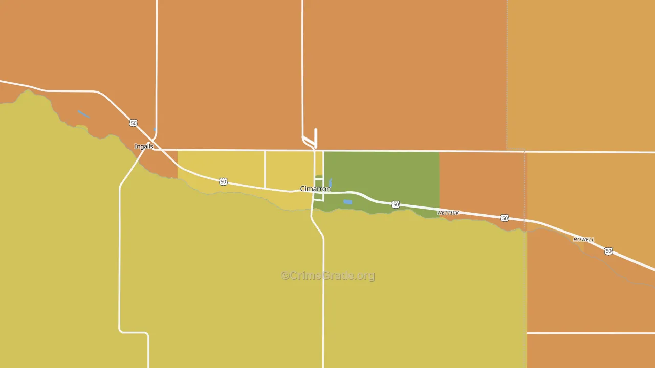 Cimarron, KS Map of Robbery Rates