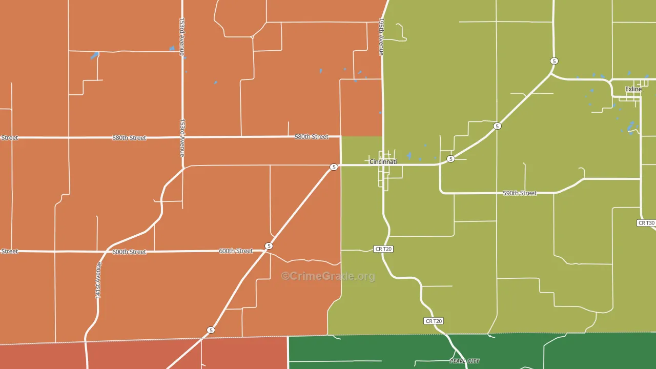 Cincinnati, IA Map of Robbery Rates
