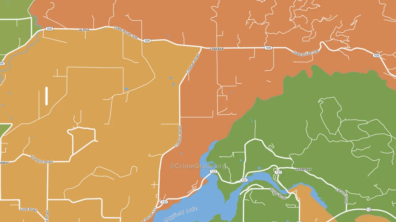 Cinebar, WA Map of Robbery Rates