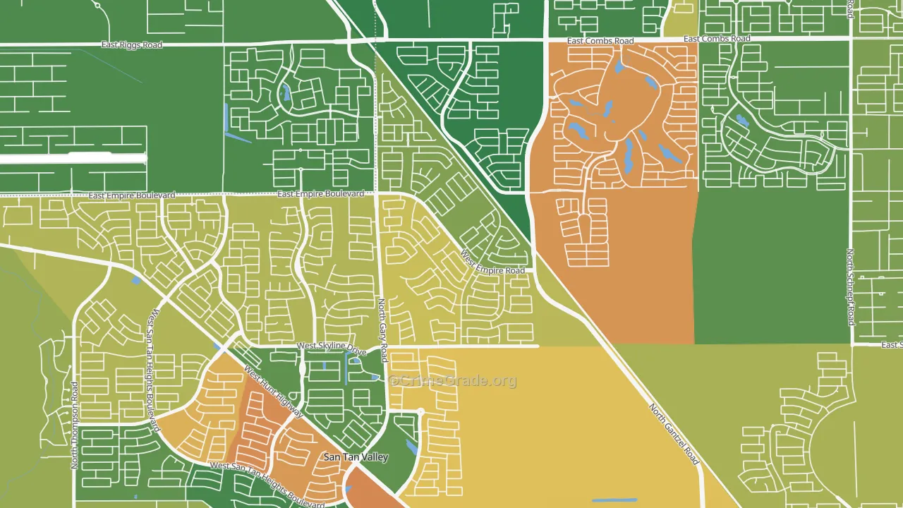 Circle Cross Ranch, San Tan Valley, AZ Map of Robbery Rates