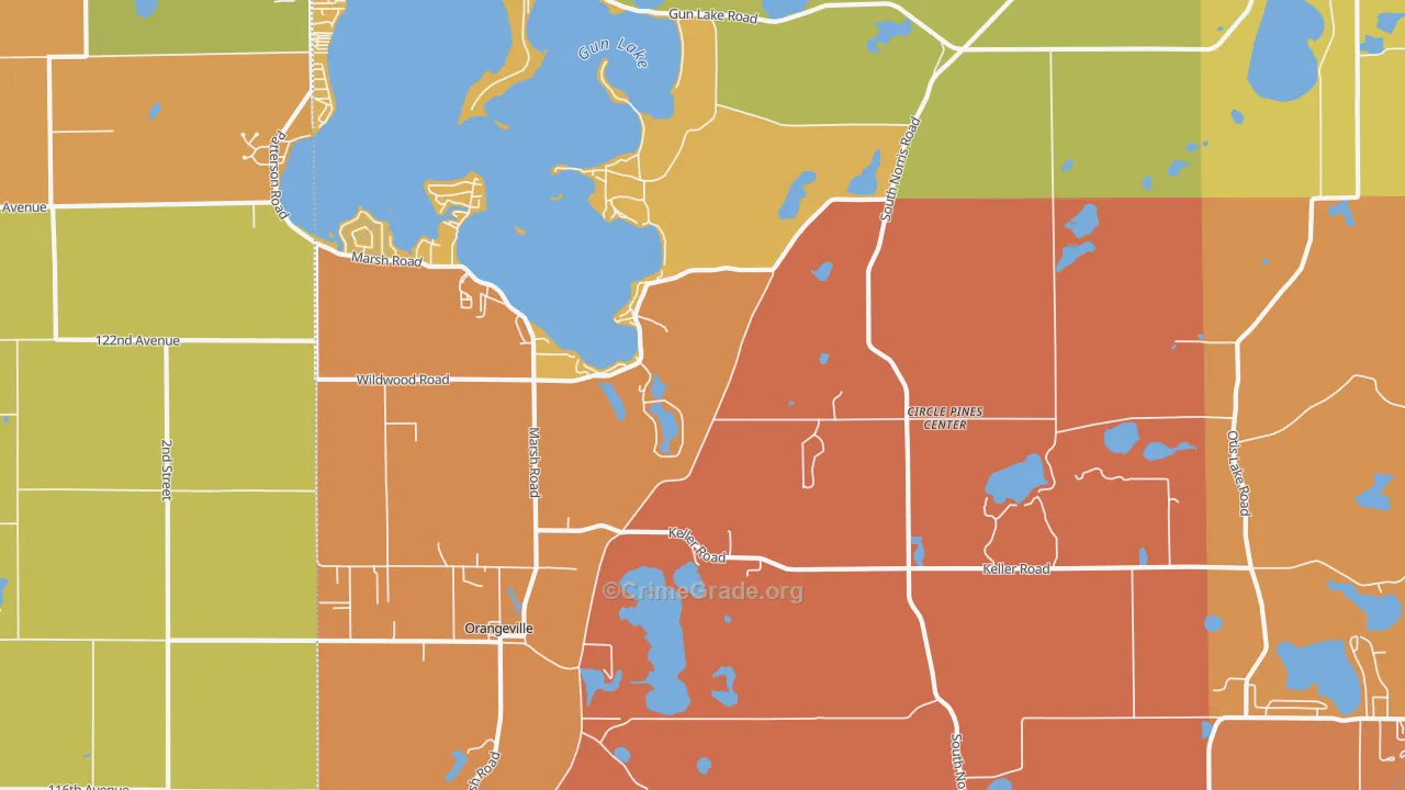 Circle Pine Center, MI Map of Robbery Rates