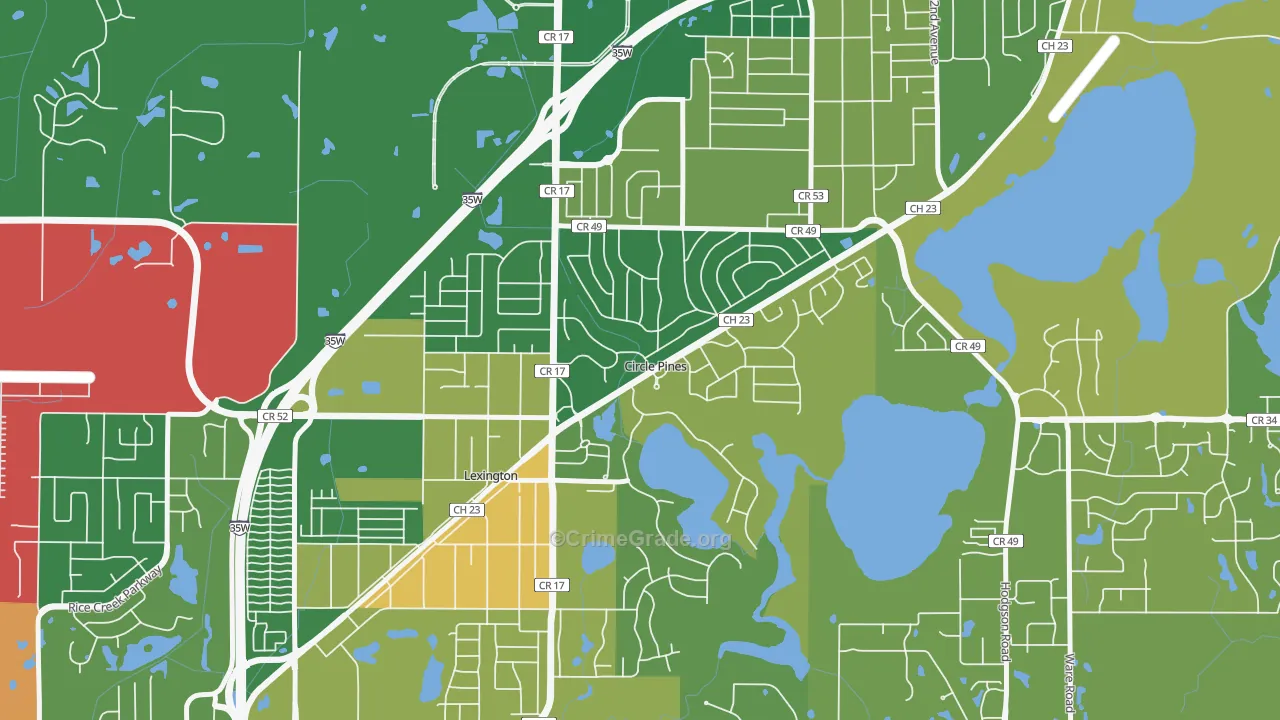 Circle Pines, MN Map of Robbery Rates