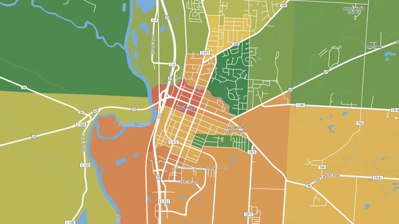 Circleville Historic District, Circleville, OH Map of Robbery Rates