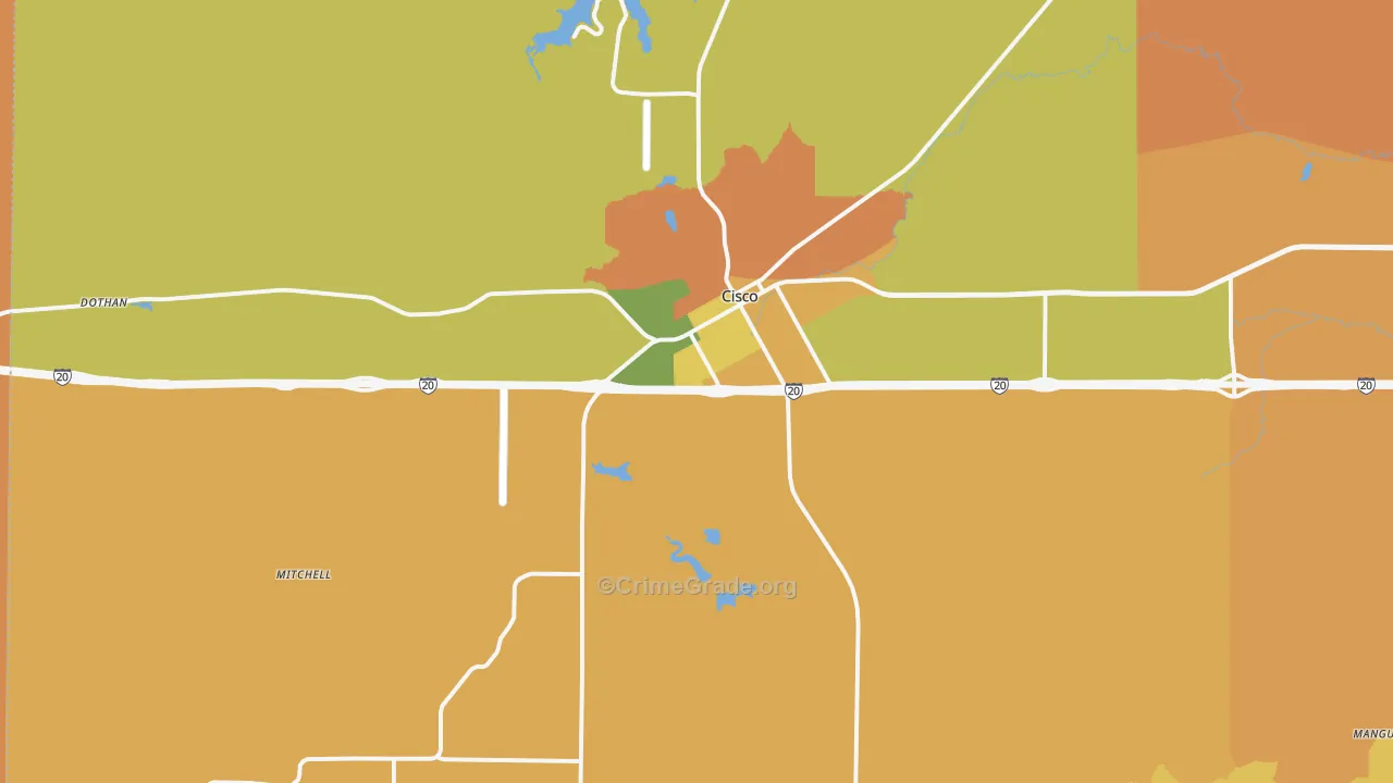 Cisco, TX Map of Robbery Rates