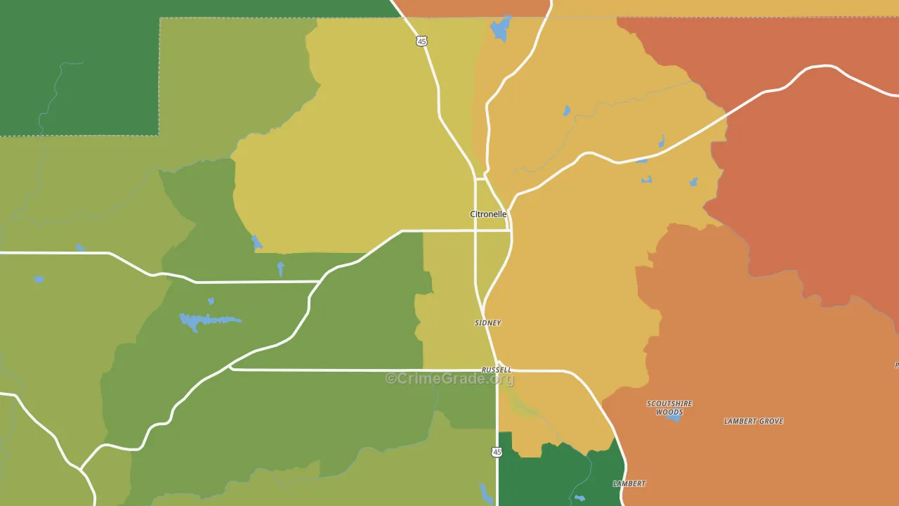 Citronelle, AL Map of Robbery Rates