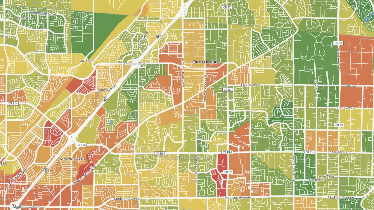 Citrus Heights, CA Map of Robbery Rates