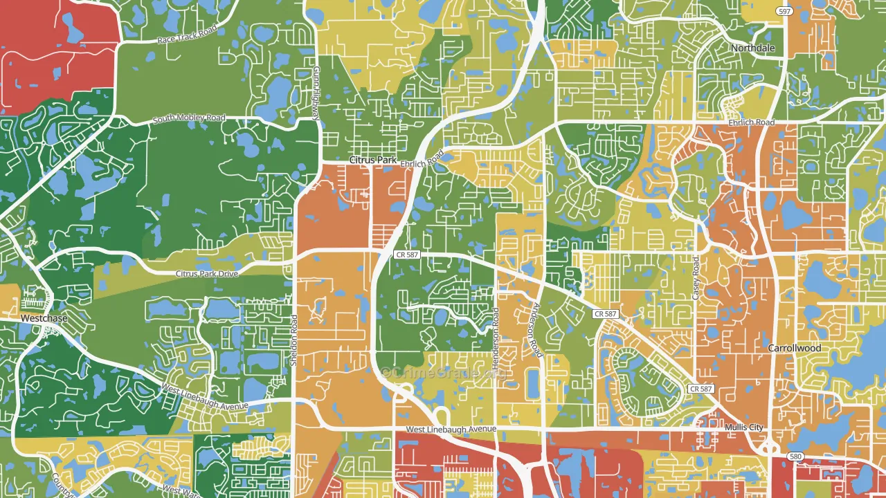 Citrus Park, FL Map of Robbery Rates
