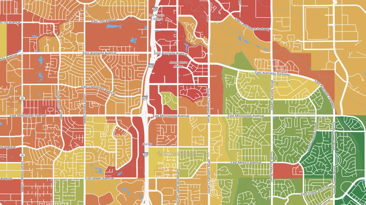 City Center, Aurora, CO Map of Robbery Rates