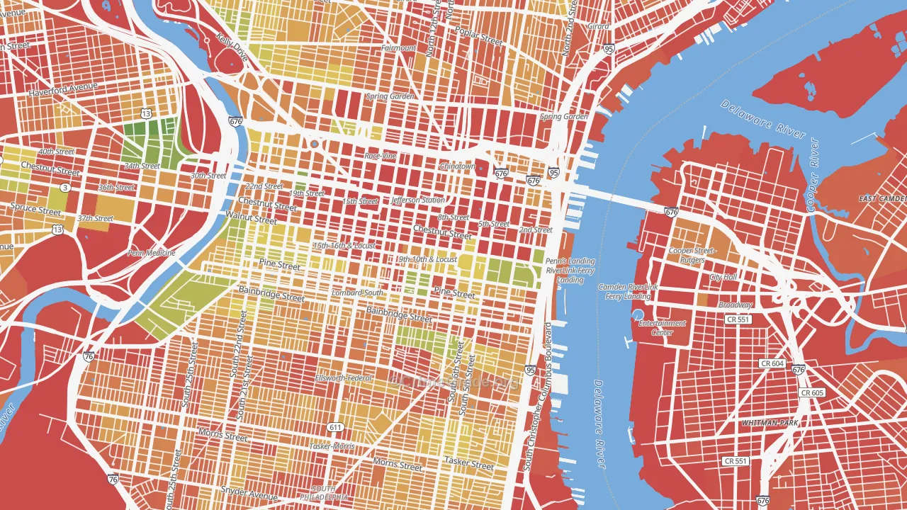 City Center East, Philadelphia, PA Map of Robbery Rates