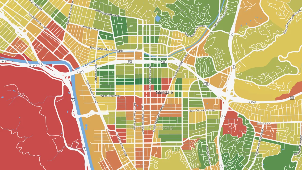City Center, Glendale, CA Map of Robbery Rates
