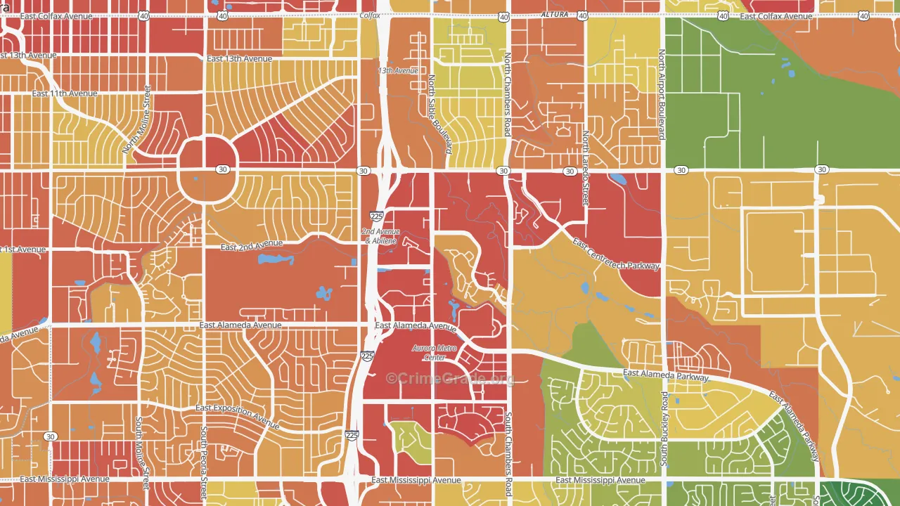 City Center North, Aurora, CO Map of Robbery Rates