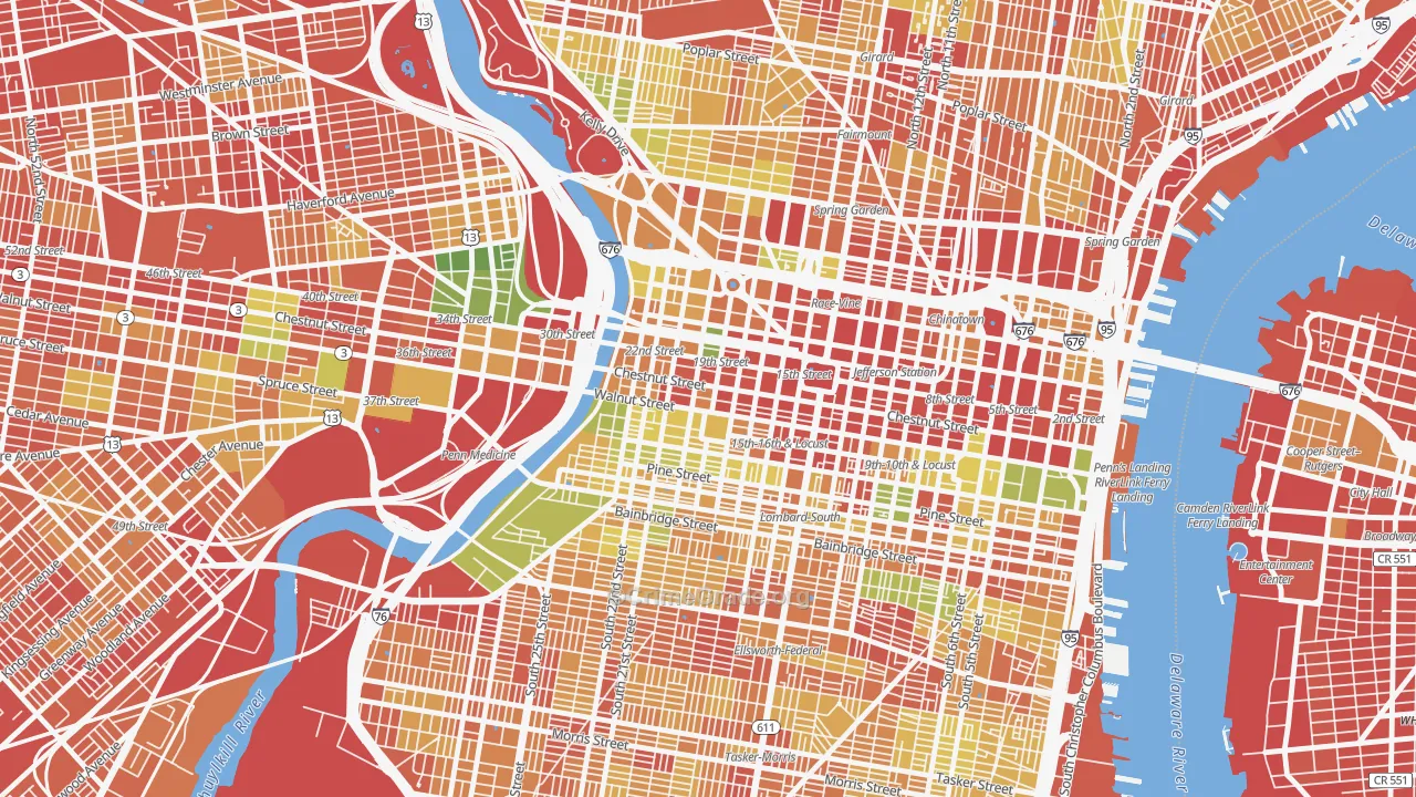 City Center West, Philadelphia, PA Map of Robbery Rates