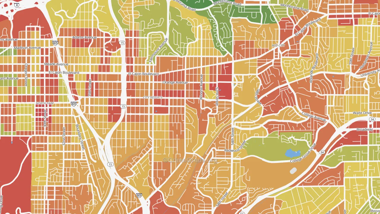 City Heights East, San Diego, CA Map of Robbery Rates
