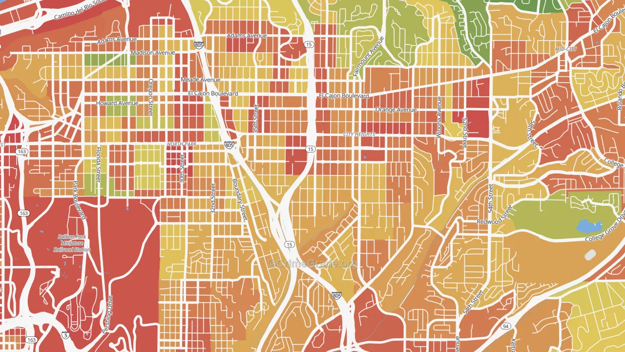 City Heights West, San Diego, CA Map of Robbery Rates