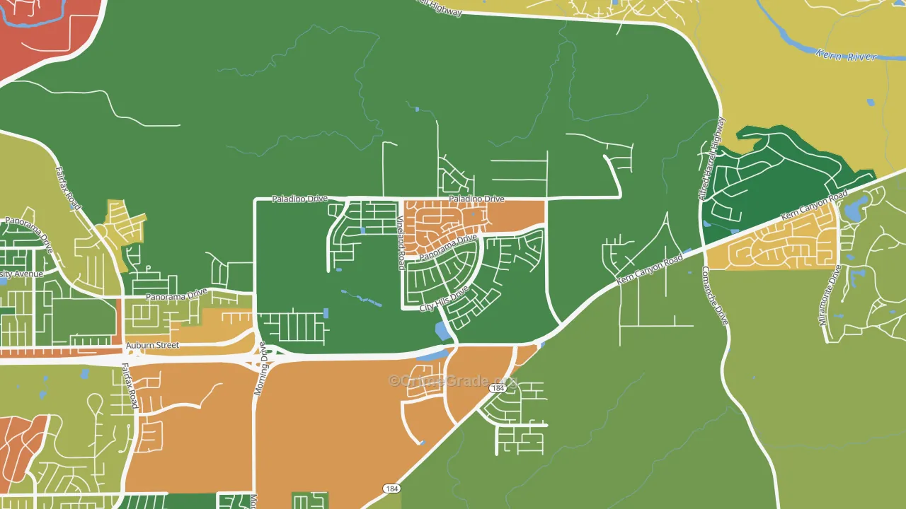 City in the Hills, Bakersfield, CA Map of Robbery Rates