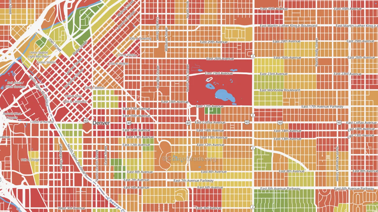 City Park, Denver, CO Map of Robbery Rates