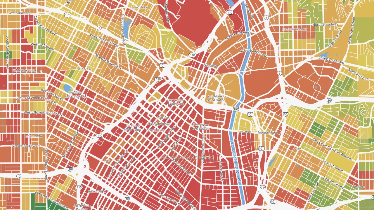 Civic Center Little Tokyo, Los Angeles, CA Map of Robbery Rates