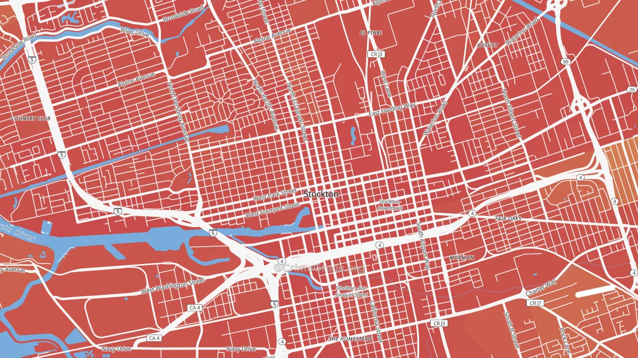 Civic Center, Stockton, CA Map of Robbery Rates
