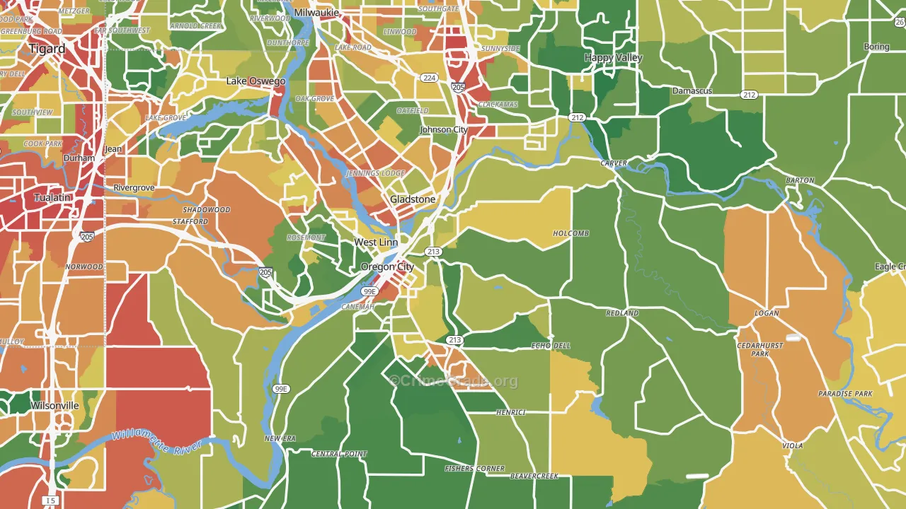 Clackamas County, OR Map of Robbery Rates