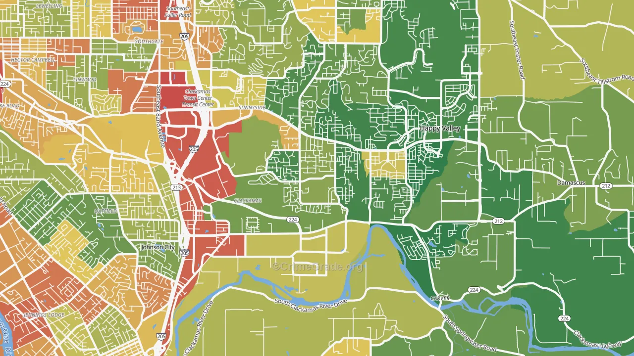Clackamas, OR Map of Robbery Rates