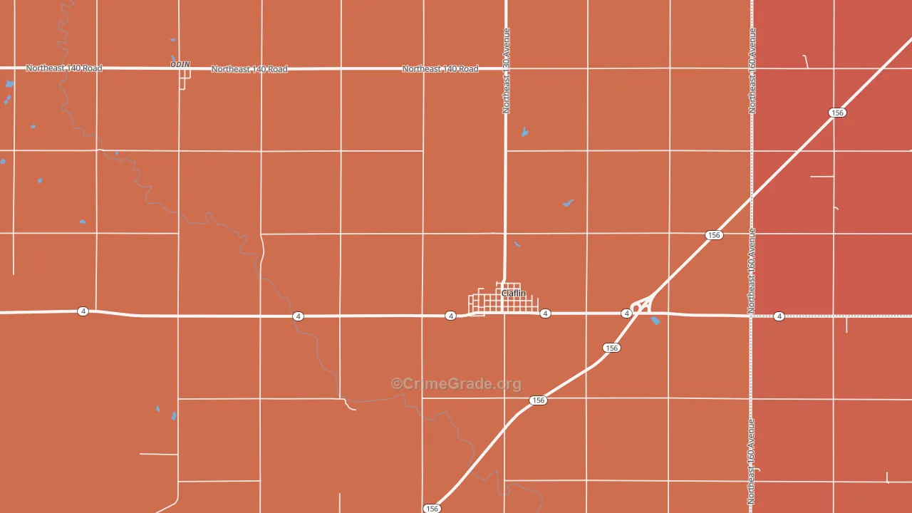 Claflin, KS Map of Robbery Rates