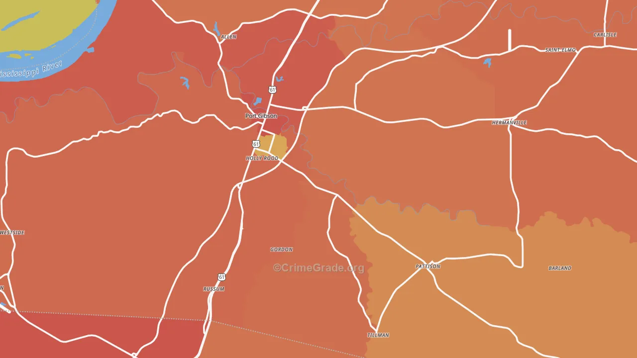 Claiborne County, MS Map of Robbery Rates
